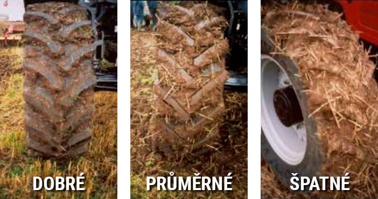 utužená půda mezi žebry pneumatiky